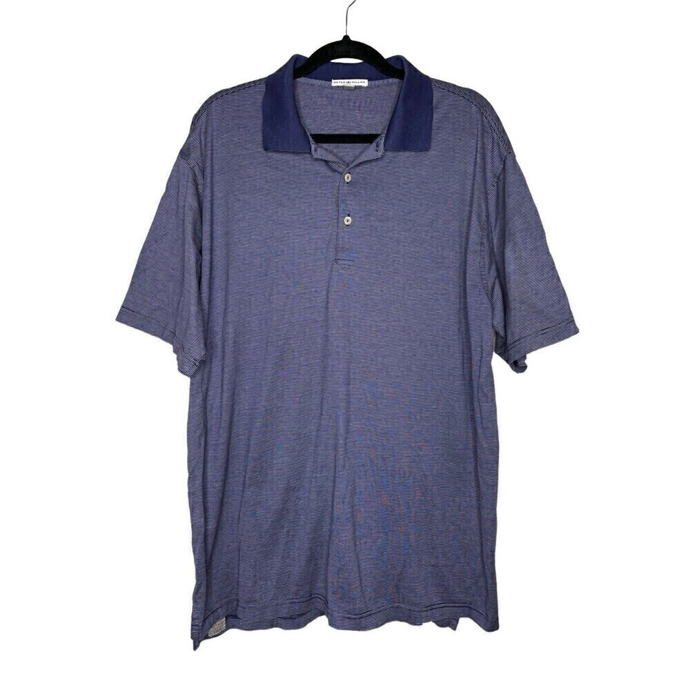 Peter Millar Mens Striped Golf Polo Shirt Cascata Golf Club Logo Sz XXL Blue